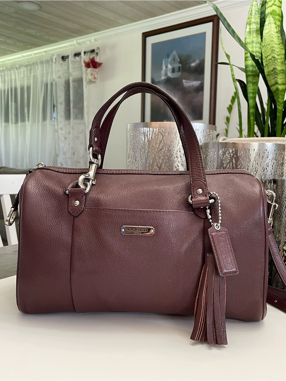 Coach Burgundy Pebbled Leather Satchel Crossbody Bag